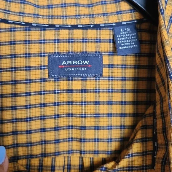 Arrow, Men's gold plaid shirt, long sleeves, like new, Sz L/G - Picture 8 of 8